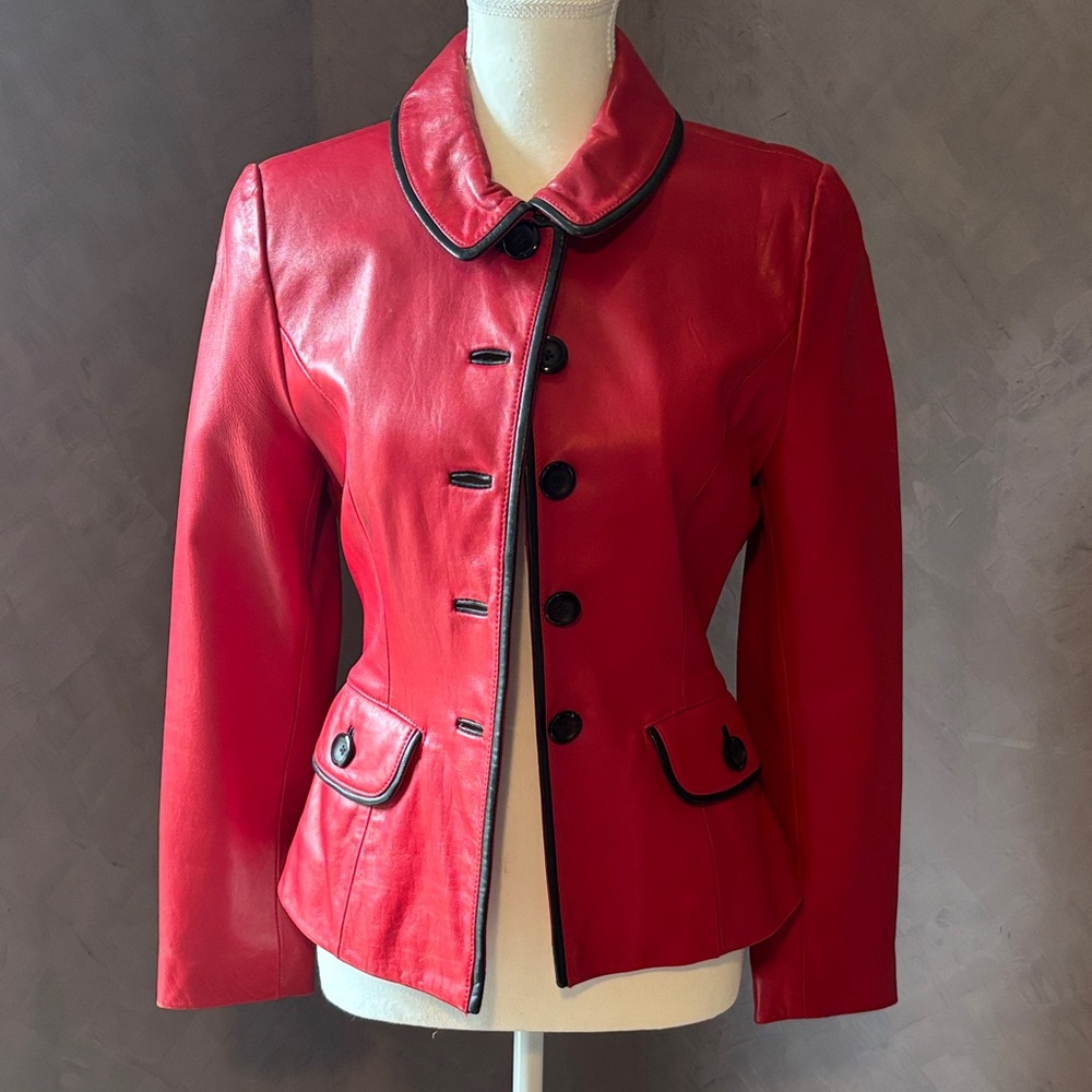 North Beach Leather Red Jacket with Black Accents